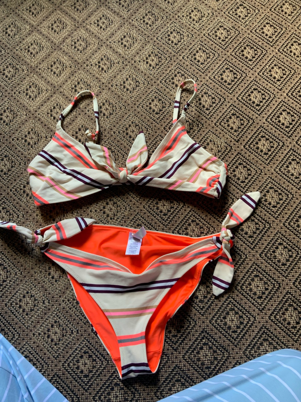 Lemlem Cream and Orange Striped Bikini Set